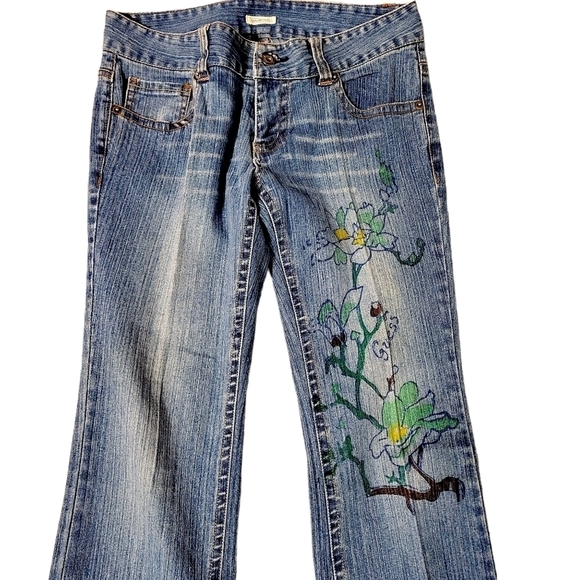 Guess Y2K Painted Flower Bootcut Jeans - Picture 1 of 7